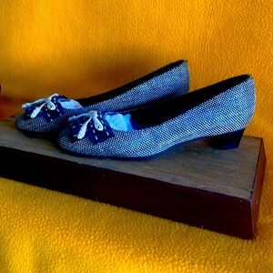 black and white Ferragamo 1 inch heel